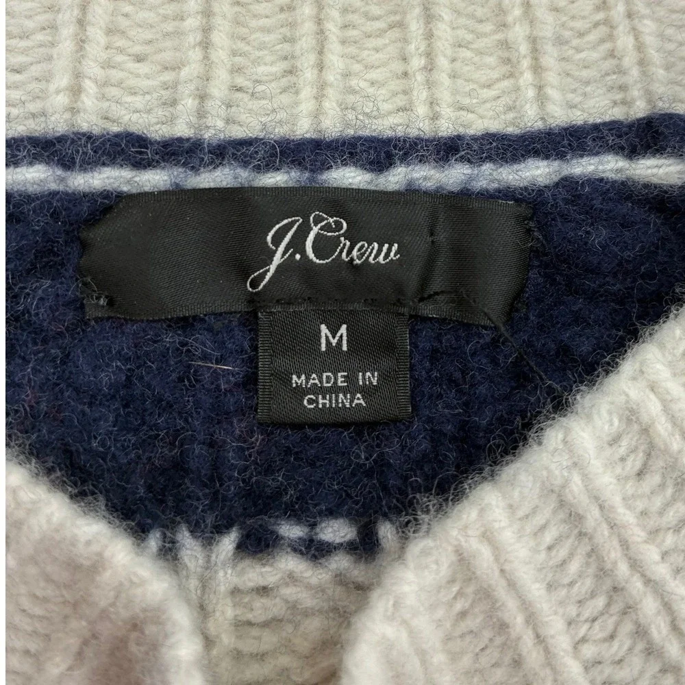 J. Crew Sweater Mens M Sweater Navy Cream Red‎ Striped Cable Knit Merino Wool